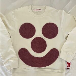 Walter Van Beirendonck Cream Sweatshirt with Burgundy Appliqué Smile